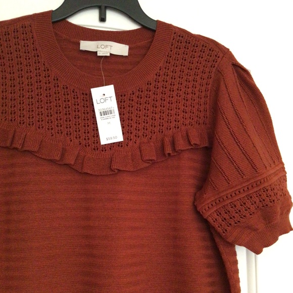 Loft Brown Knitted Bohemian Short Sleeve Top size M - Picture 2 of 8